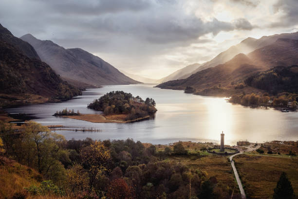 Misty loch and hills in the Scottish Highlands